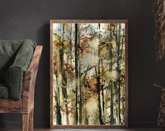 Large Size Forest Art Print, Watercolor Nature Print, Abstract Forest Wall Art, Forest Landscape Painting, Nature Wall Art, Goblincore Decor