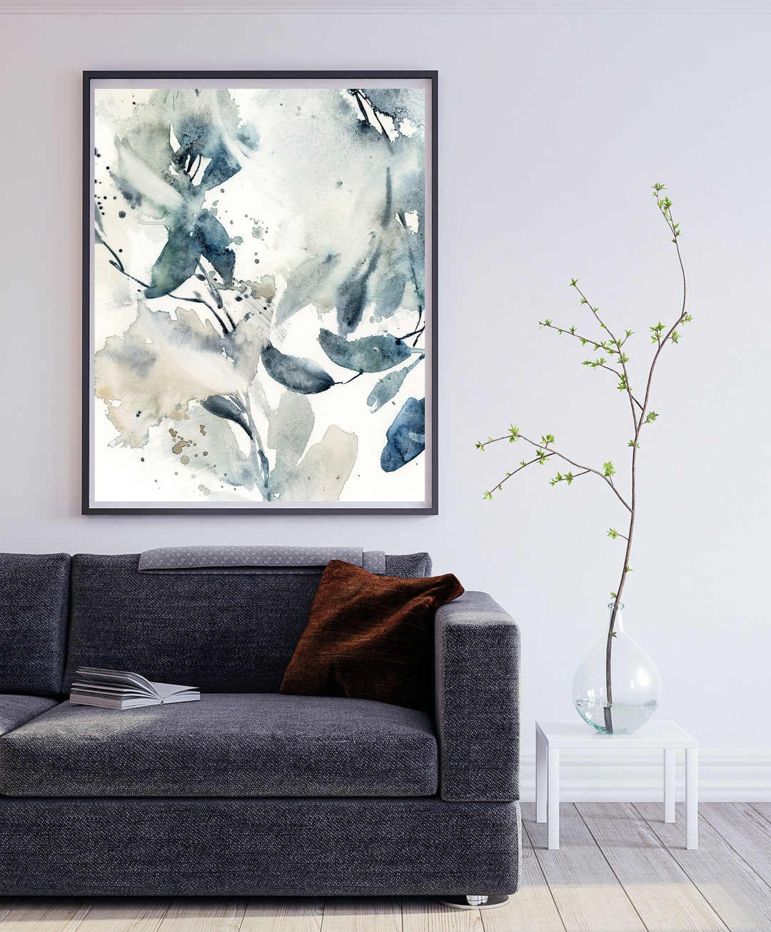 Abstract Watercolor Painting Blue Leaves Botanical Giclee - Etsy