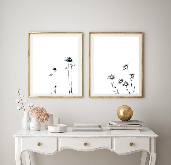 Minimalist Flowers Art Print Set Black and White Floral Set | Etsy