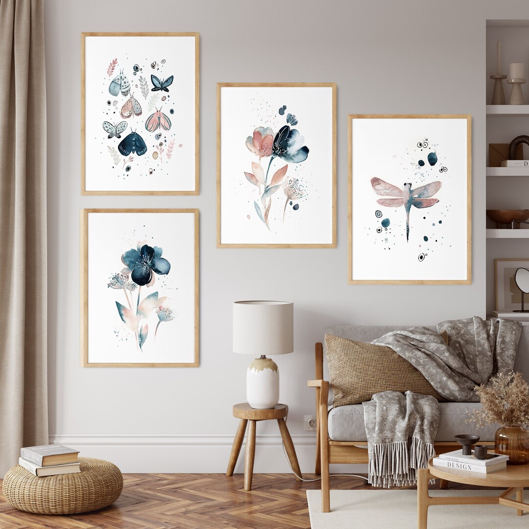 Buy Wall Art Prints Pieces Gallery Wall Set Botanical Teal Pink Online in  India Etsy