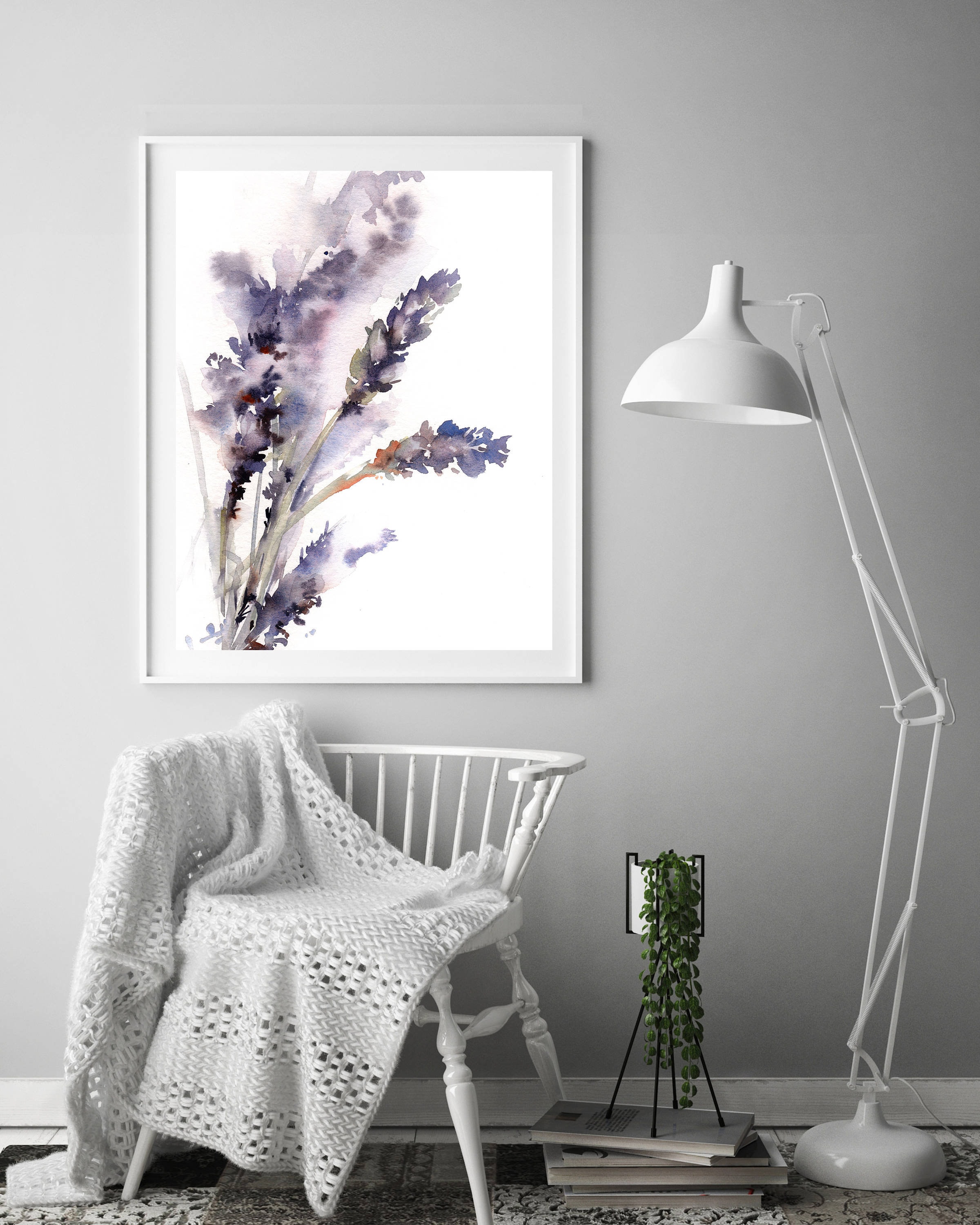 Lavender art print flowers botanical painting art lavender | Etsy