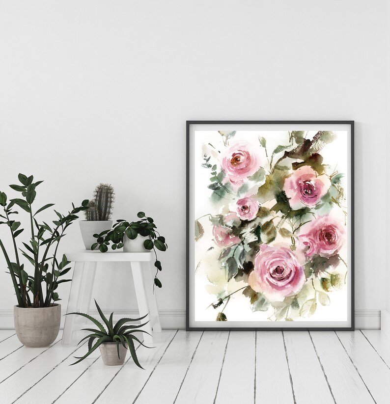 Roses Painting Art Print Floral Botanical Watercolor Print Etsy