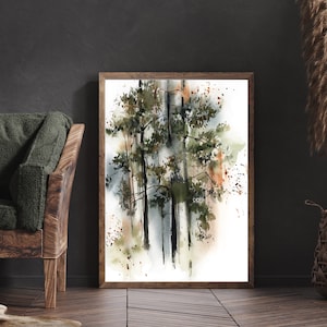 Trees Wall Print, Pine Forest Watercolor Painting, Nature Wall Art Print, North Pine Trees Wall Decor, Woodland Wall Decor, Fine Art Print