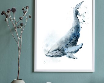 Din A4 Kunstdruck Pottwal - Aquarell Motiv, Ungerahmt, 21x29.7 Cm, Auf 230g/m² Mattem Fotopapier