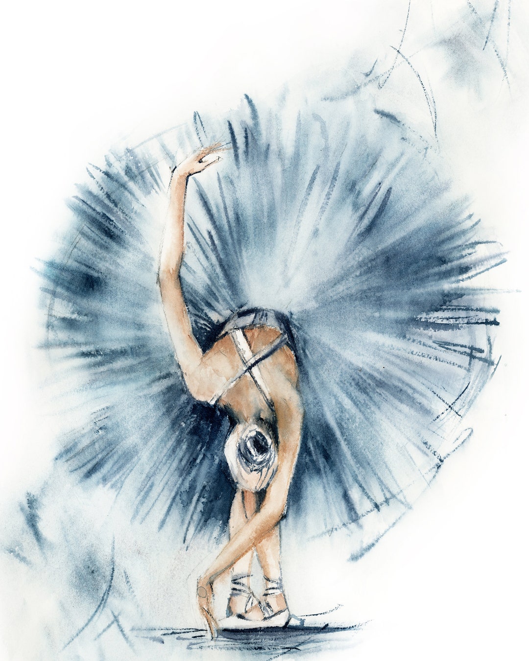 Ballerina Wall Print, Ballerina in Blue Tutu Watercolor Painting ...