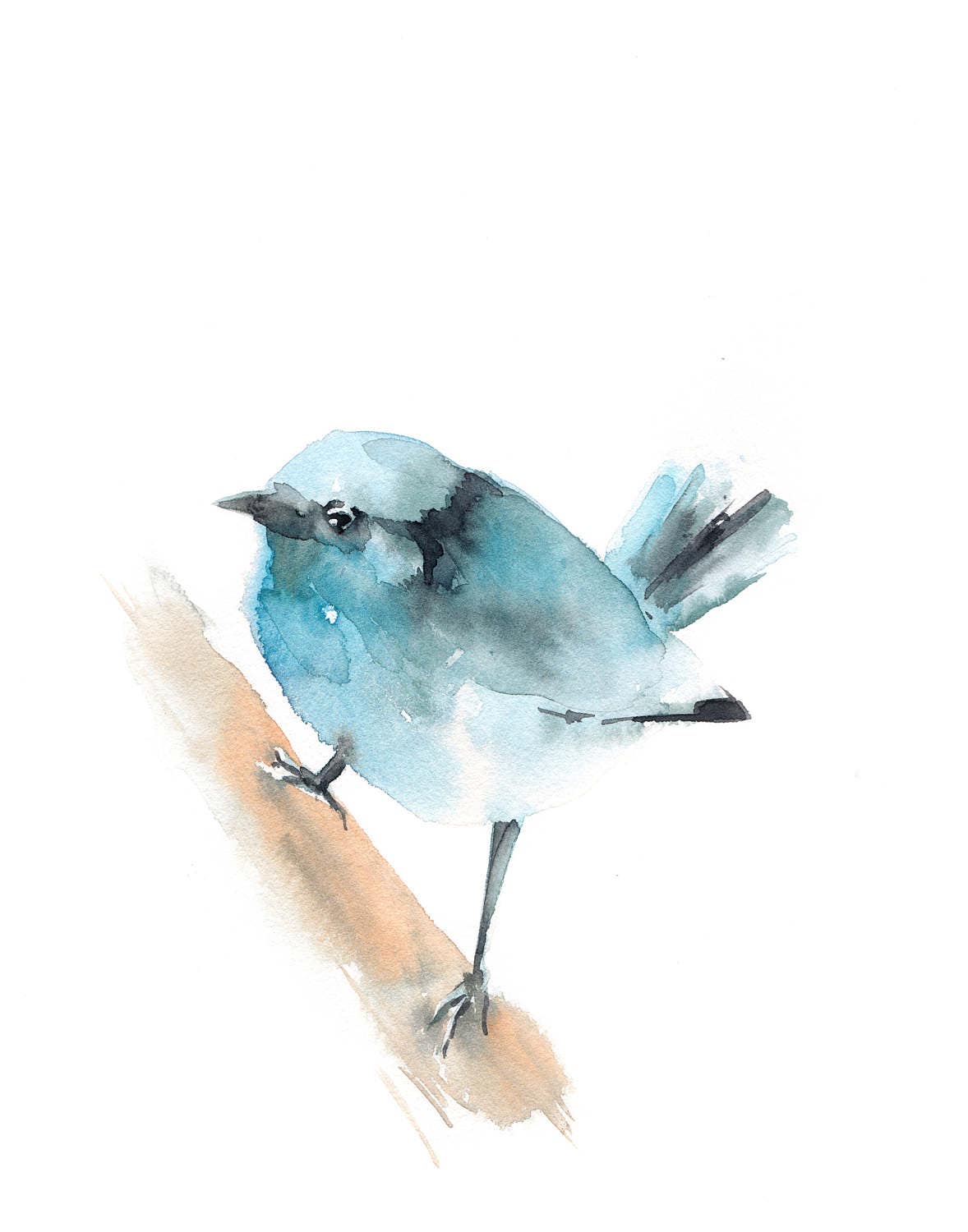 Minimal Bird Art Print Light Blue Bird Minimalist Watercolor Etsy