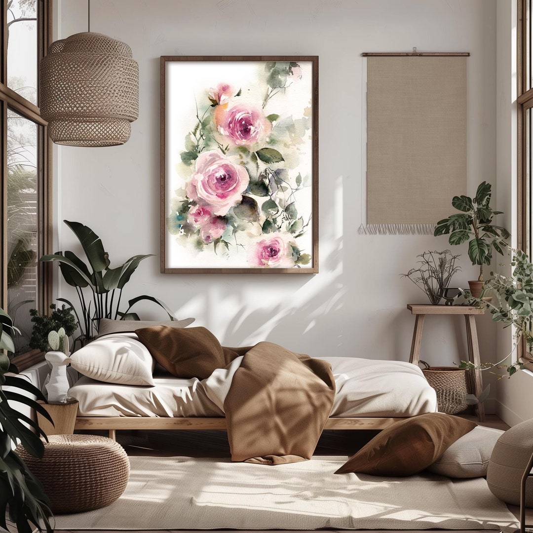 Pink Roses Fine Art Print, Roses Painting, Pink Botanical Wall Decor ...