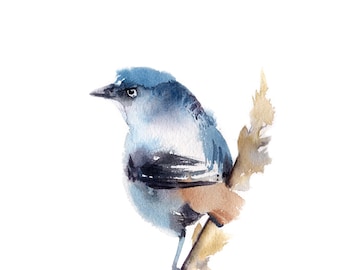 Bird on a Branch Fine Art Print, Birdie Watercolor Painting by CanotStopPainting