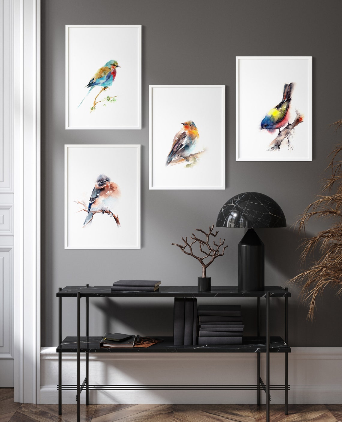 Birds Gallery Wall Set of 4 Art Prints Colorful Birds Wall - Etsy