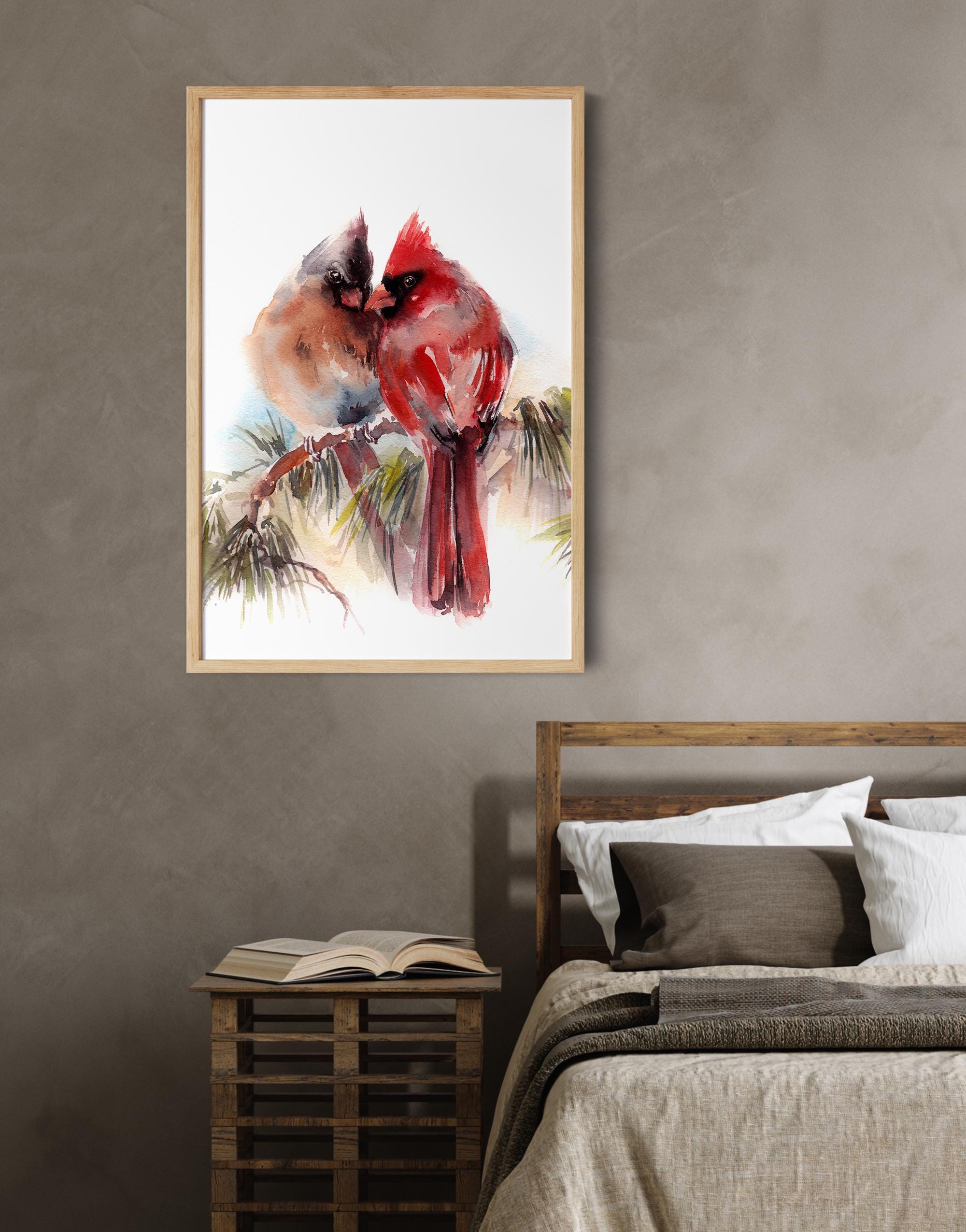Cardinal Painting, Cardinal Birds Wall Fine Art Print, Watercolor Birds ...