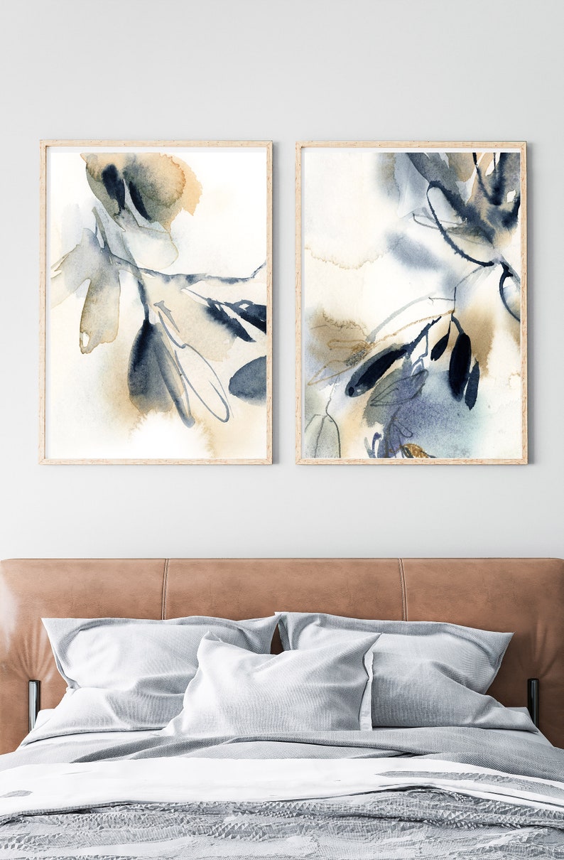 Abstract Navy Blue Painting 2 Art Prints Gallery Wall Set of - Etsy