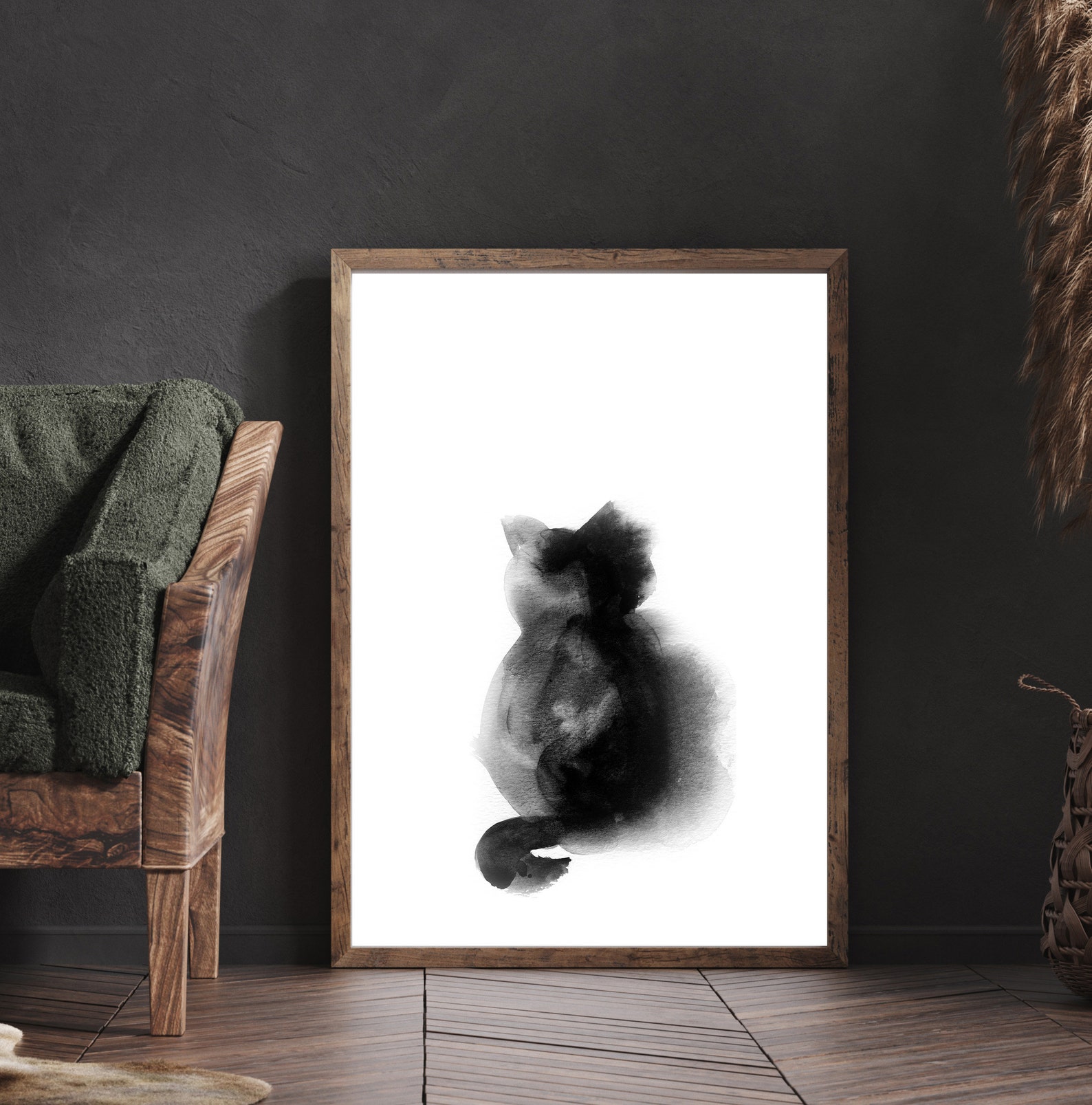 Black Cat Minimalist Watercolor Painting Cat Art Print - Etsy