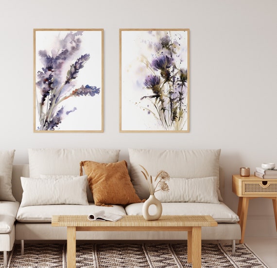 Lavender Floral Painting, Watercolor Prints, Living Room Decor, Set of 2 Fine Art Prints, Giclee Art Prints, Fine Reproduction, Large Sizes