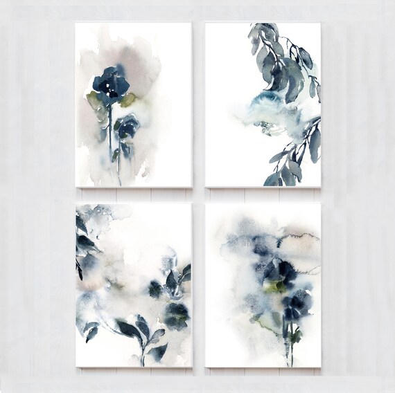 Floral Prints Set of 4 Prints Watercolor Art Prints Set Etsy
