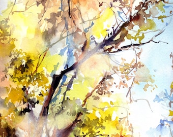 Forest Fine Art Print, Malarstwo drzew, Wydruk akwarelowy, Dekoracja ścienna natury, Sztuka ścienna krajobrazu, Duża sztuka, Wydruk sztuki leśnej, Sztuka leśna