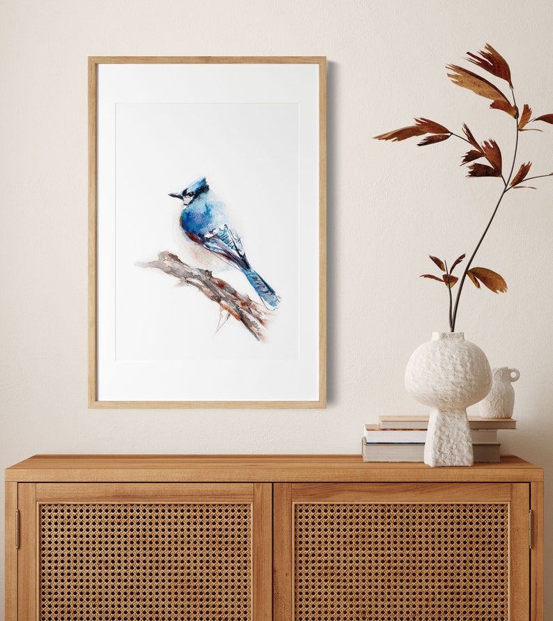 Bird Wall Decor, Blue Jay Bird Print, Watercolor Painting of Bird, Bird Wall Art, Giclee Print, Blue Bird Fine Art Print, Bird Painting Art image 5