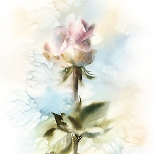 Pink Rose Fine Art Print, Flower Botanical Wall Decor, Watercolor Painting, Whimsical Floral Giclee Print, Watercolor Art, Rose Painting