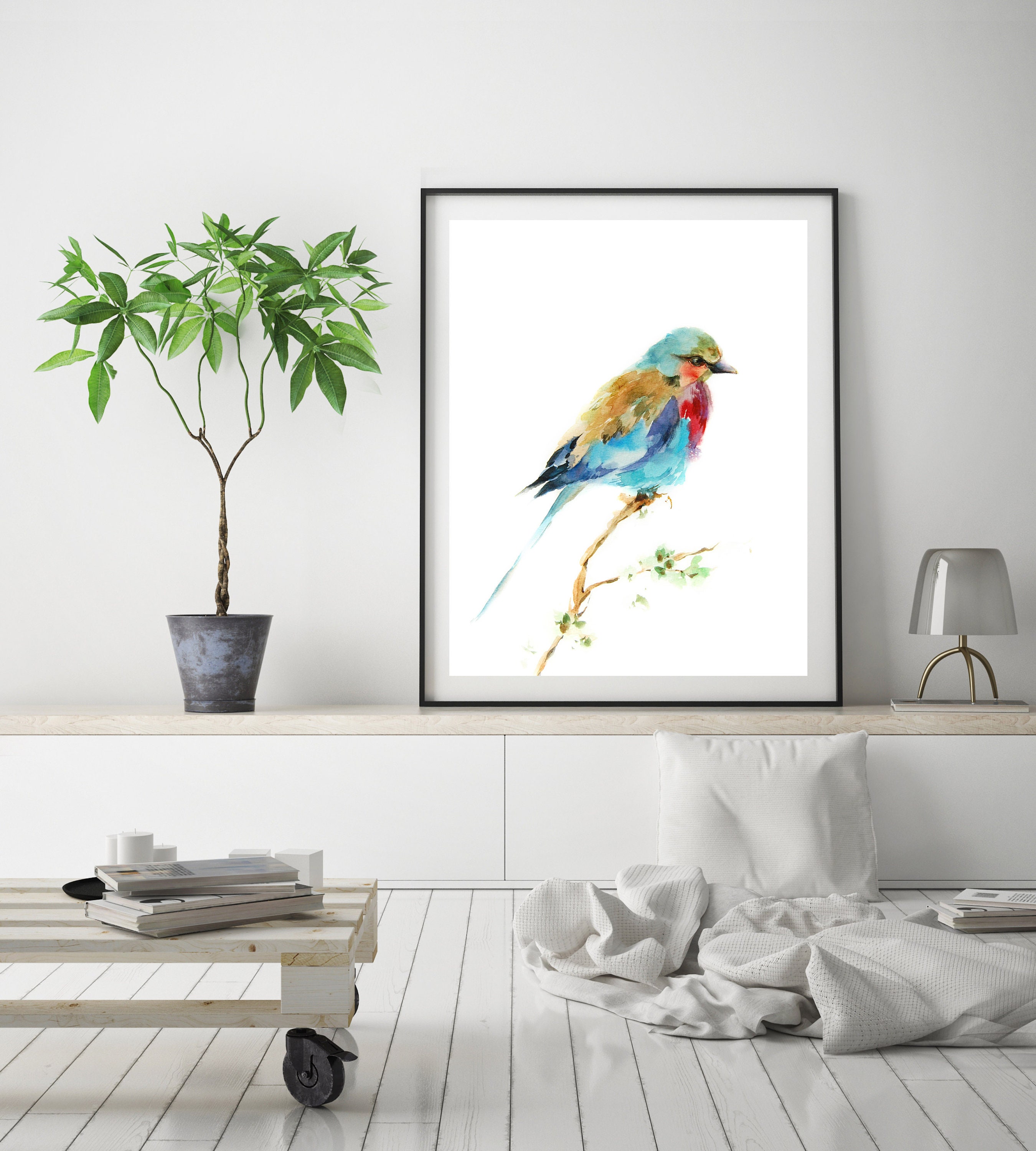 Lilac bird art print bird watercolor print colorful bird | Etsy
