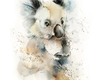 Koala Fine Art Print, Koala Akwarela Malarstwo, Dekoracja Ścienna Zwierzęca, Dekoracja Ścienna Dżungla, Australijski Wydruk Zwierzęcy, Ilustracja Koala