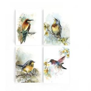Bird Art Prints Set 4 Pieces Gallery Wall, Bird Watercolor Paintings, Birds Art Prints, Nature Wall Art, Woodland Wall Decor, Canvas Prints