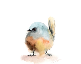 Little Bird Fine Art Print, Pastel Colors Bird Art, Bird Painting, Watercolor Print, Cute Birdie Wall Decor, Little Bird Illustration