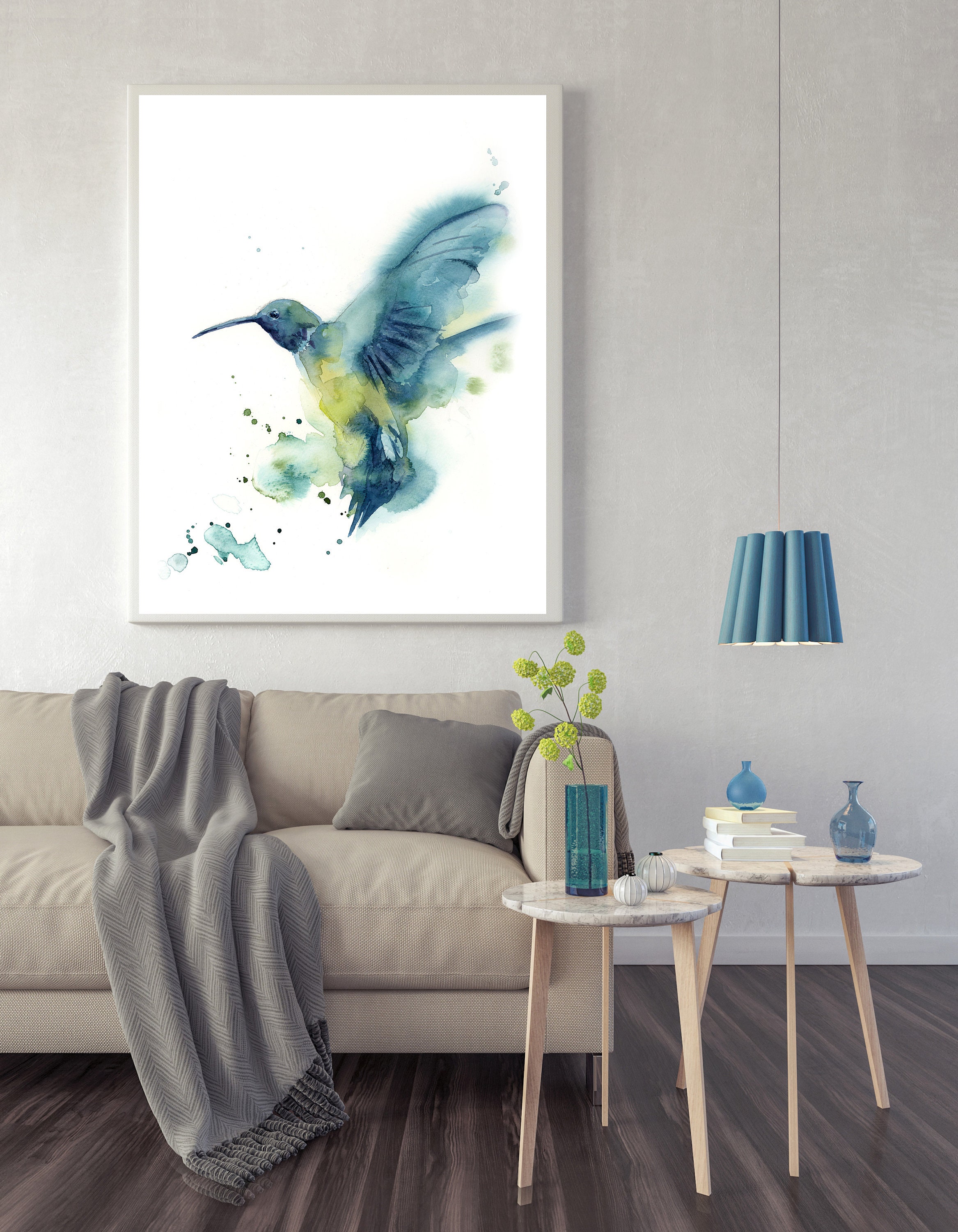 Flying hummingbird fine art print bird watercolor painting | Etsy