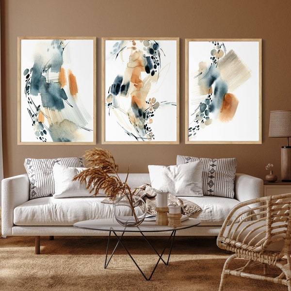 Blue Orange Wall Art Etsy