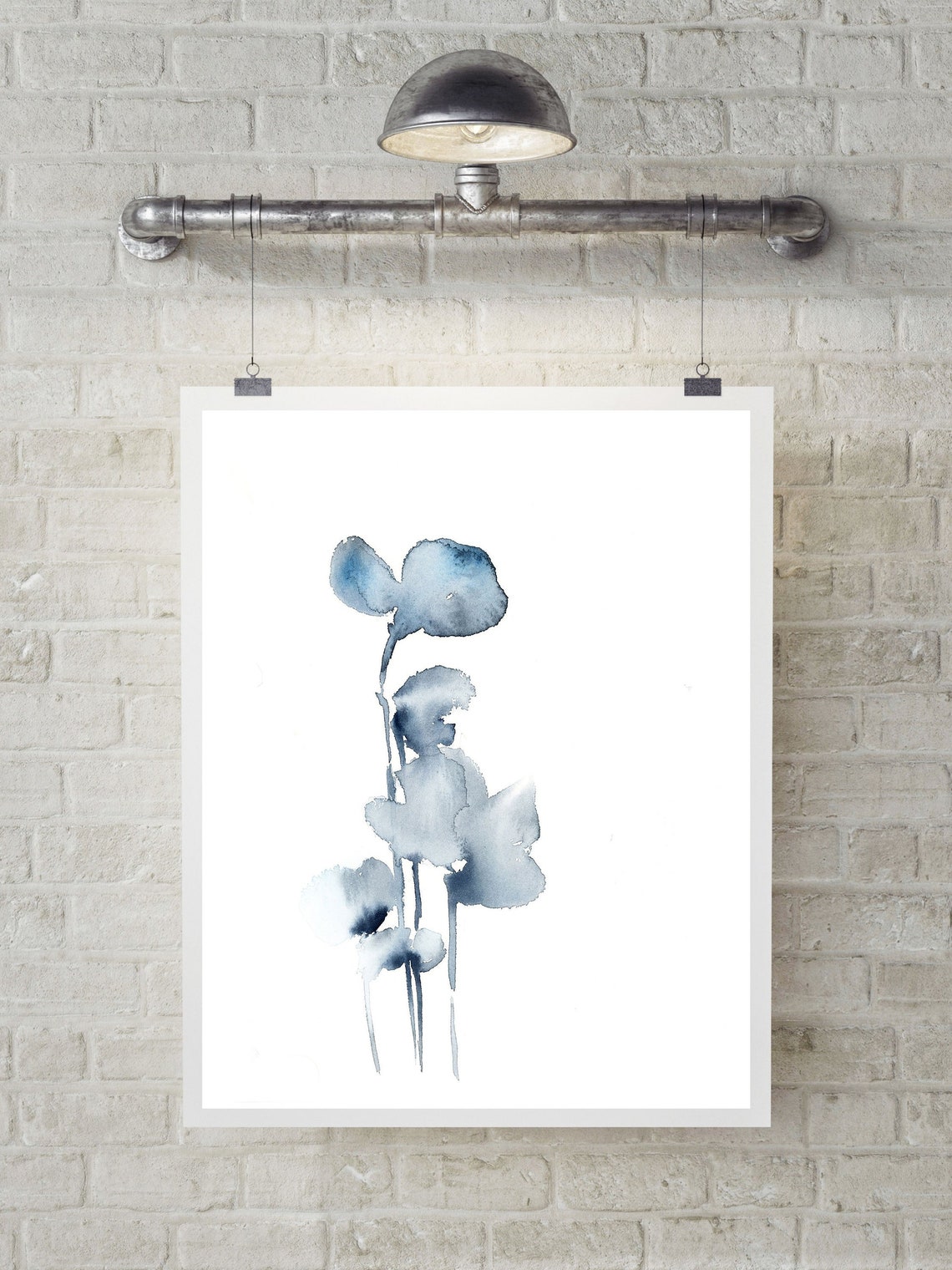 Minimalist Floral Fine Art Print Blue Grey Abstract Flowers Etsy