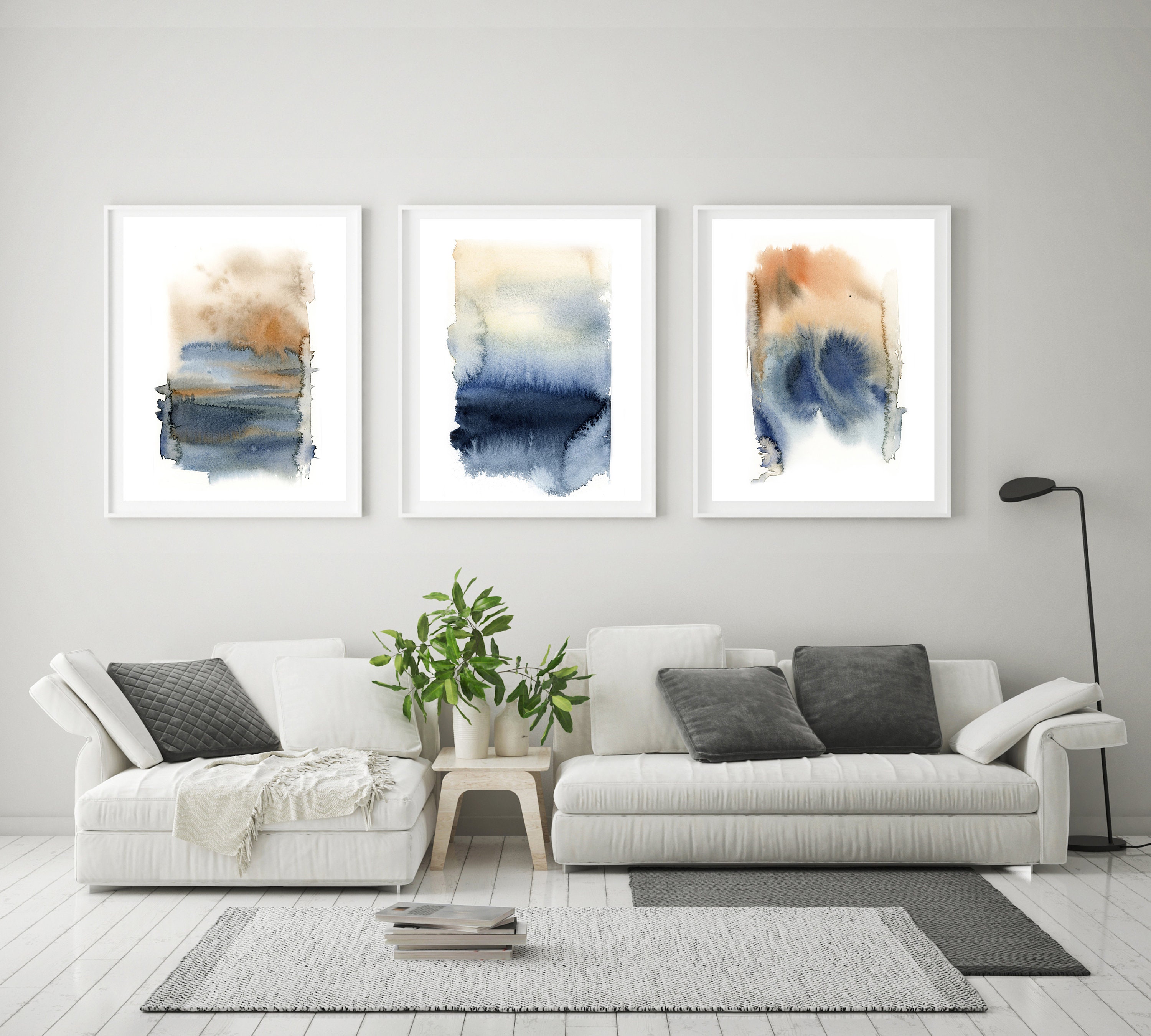 Abstract Gallery Wall Set of 3 Fine Art Prints Abstract blue Etsy