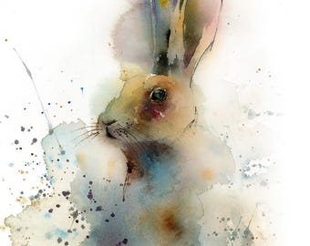 Colorful Rabbit Painting, Rabbit Art Print, Animal Painting, Woodland Wall Art, Watercolor Rabbit Print, Pet Bunny Rabbit, Kids Room Decor