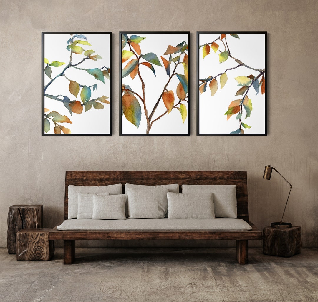 Autumn Leaves Watercolor Art, Prints Set of 3 Pieces, Colorful Leaf ...