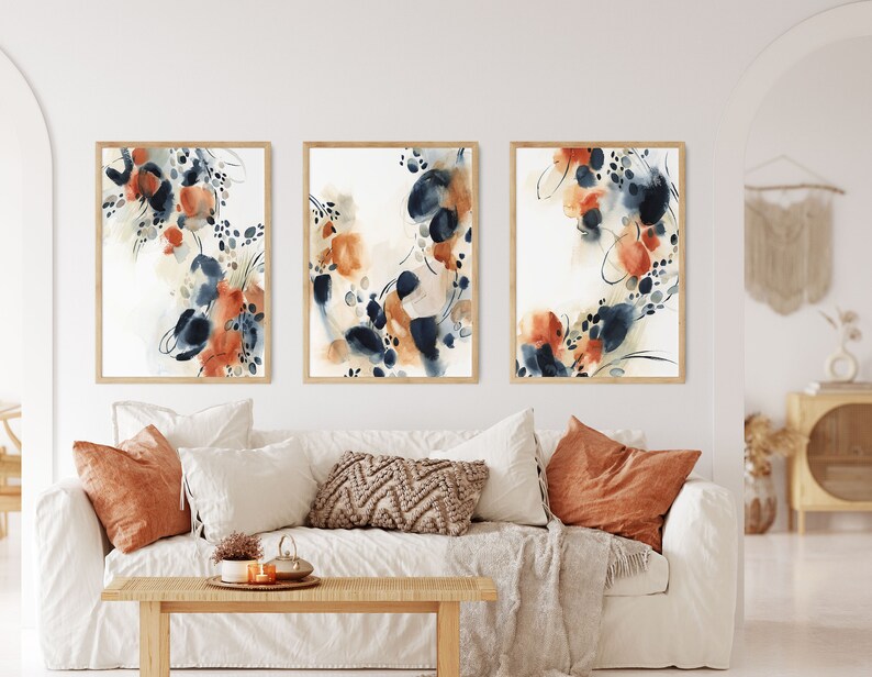 Watercolor Wall Art Abstraction in Burnt Orange and Blue Etsy