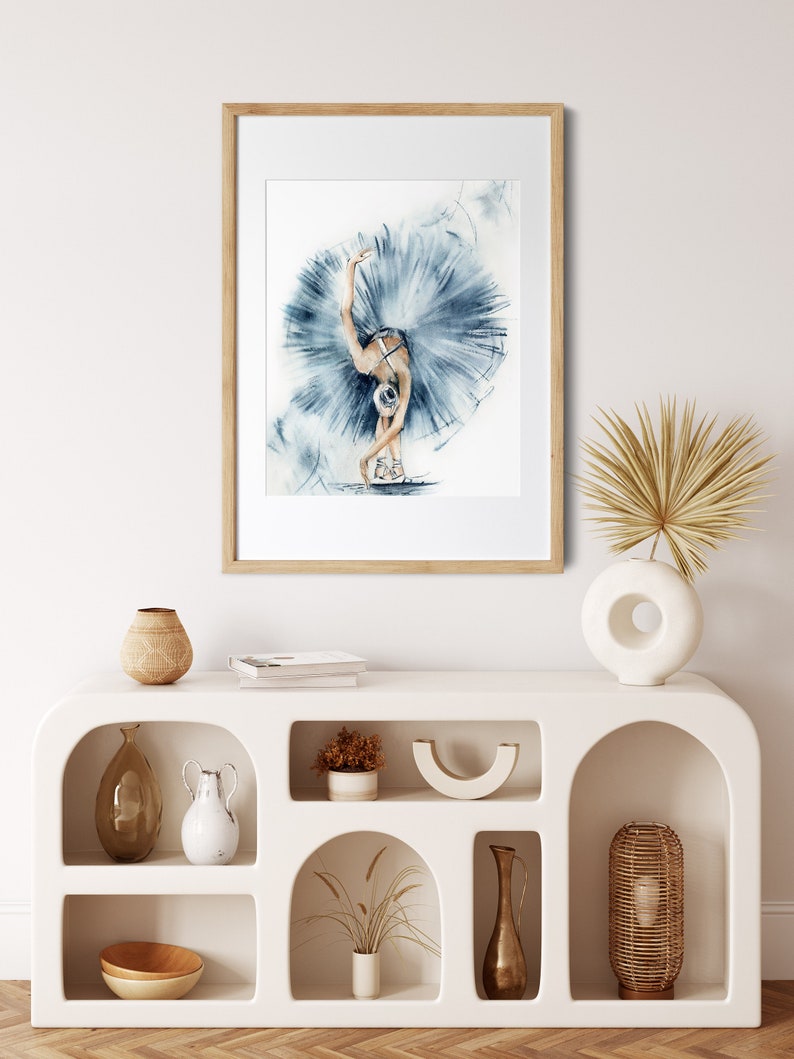 Ballerina Wall Print, Ballerina in Blue Tutu Watercolor Painting ...