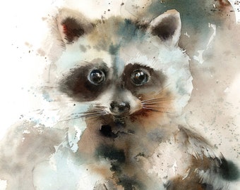 Raccoon Fine Art Print, Animal Painting, Woodland Watercolor Print Art, Jungle Decor