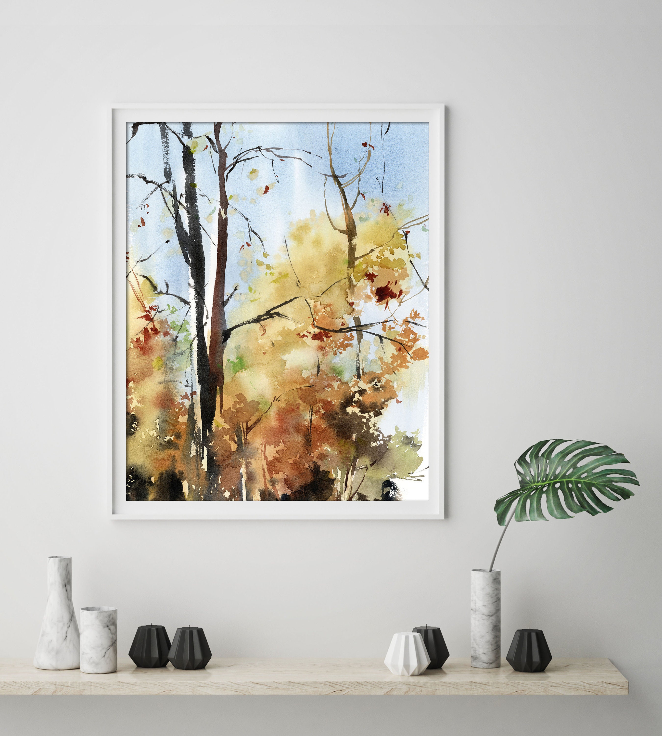 Trees Art Print Abstract Realism Forest Watercolor Painting | Etsy