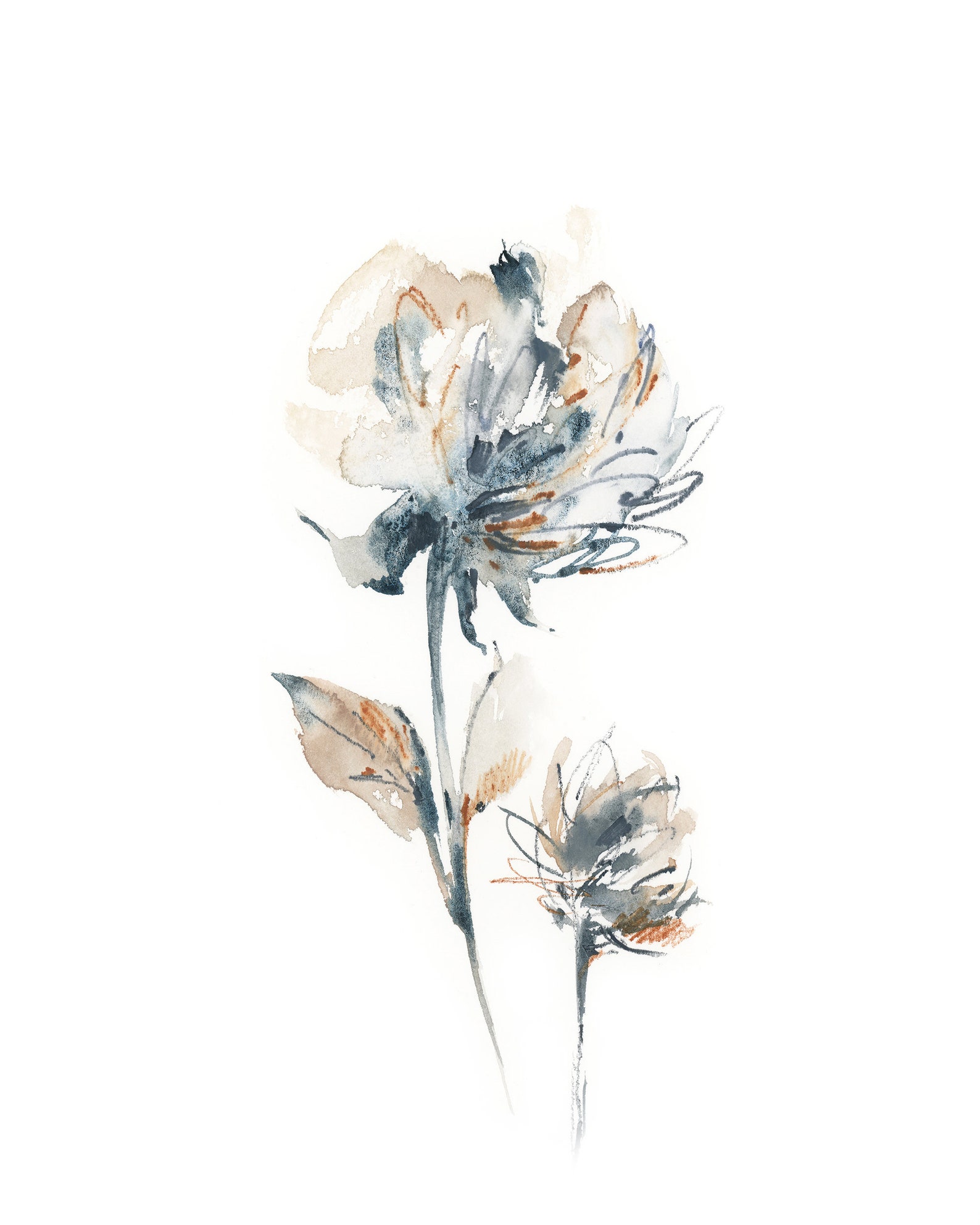 Flower Fine Art Print Grey Blue Pale Neutral Floral Painting Etsy