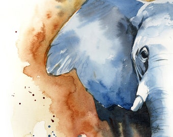 Olifant Fine Art Print, aquarel safari dieren, Afrikaanse dierenprint