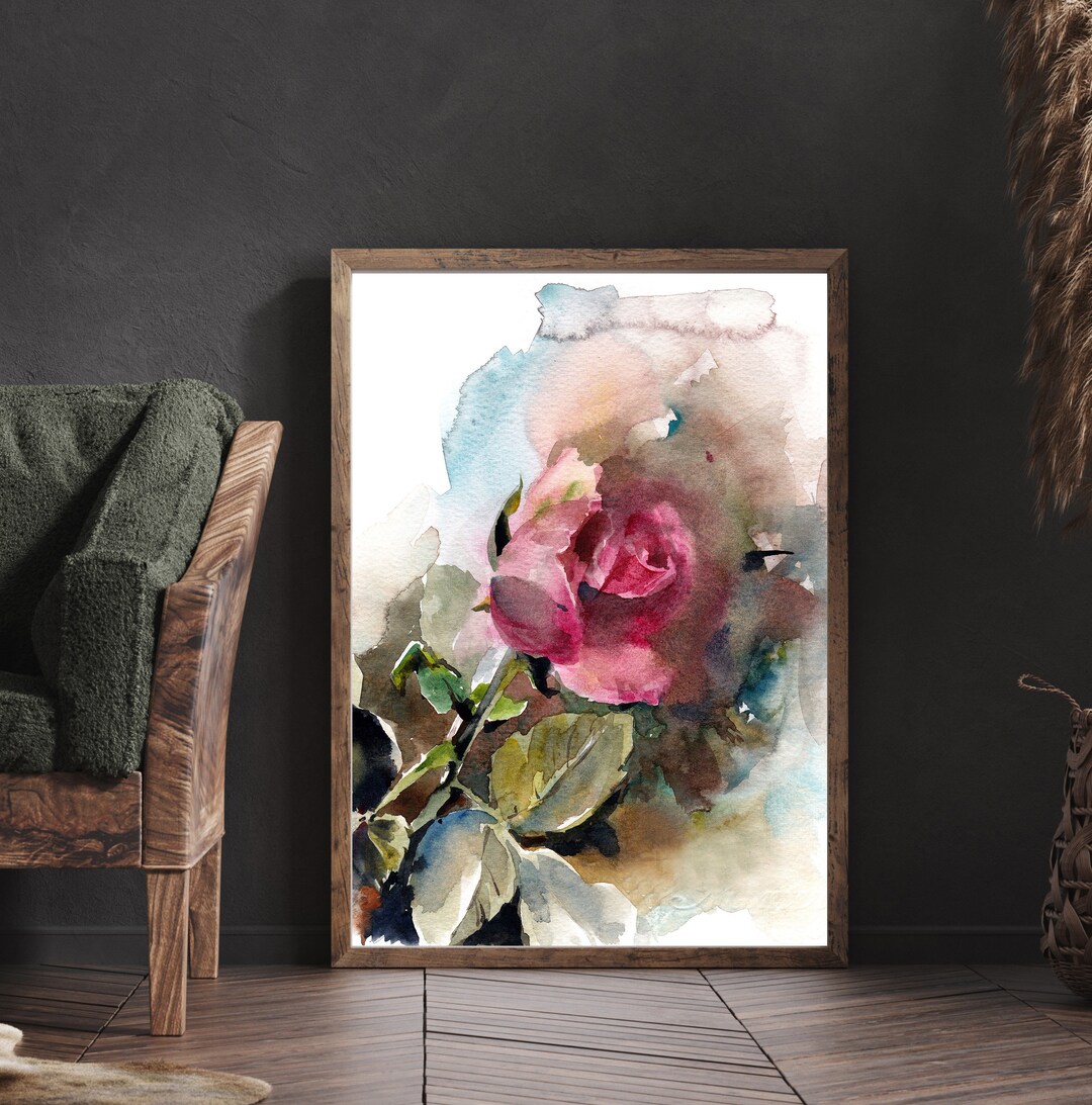 Rose Painting, Flowers Art Print, Pink Green Roses Floral Watercolor ...