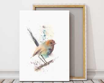Colorful Wren Bird Print, Fairy Wren Watercolor Painting, Bird Fine Art Print, Bird Wall Art, Bright Colors Wall Decor, Giclee Canvas Print