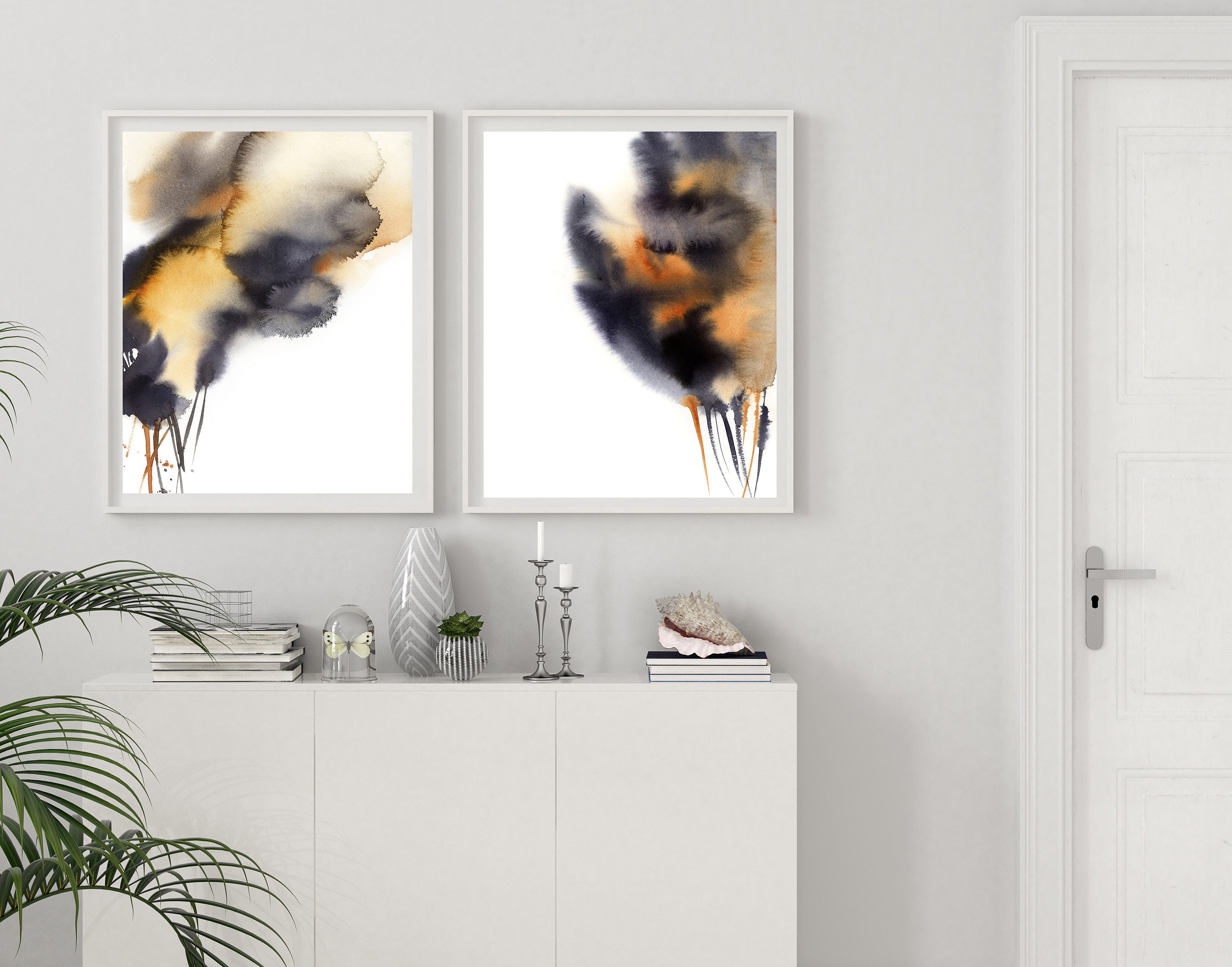 Abstract trees painting art prints set of 2 abstract nature | Etsy
