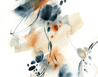 Modern Abstract Fine Art Print, Blue Burnt Orange Abstract Painting, Contemporary Room Decor, Home Office Wall Art, Living Room Decor Print