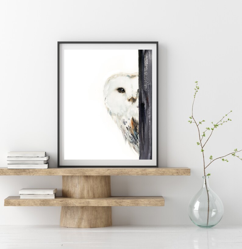 White Barn Owl Art Print owl watercolor painting art barn | Etsy