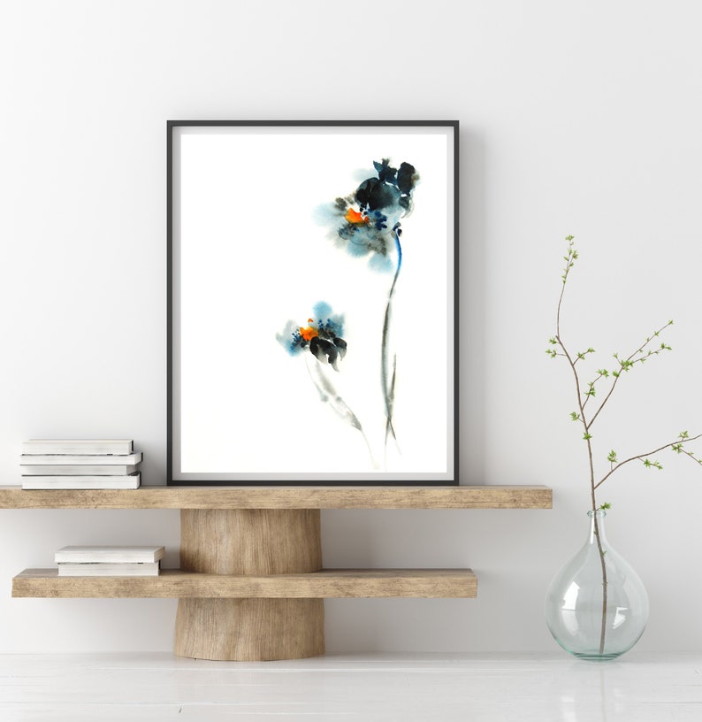 Abstract Blue Flowers Painting Abstract Print Minimalist - Etsy