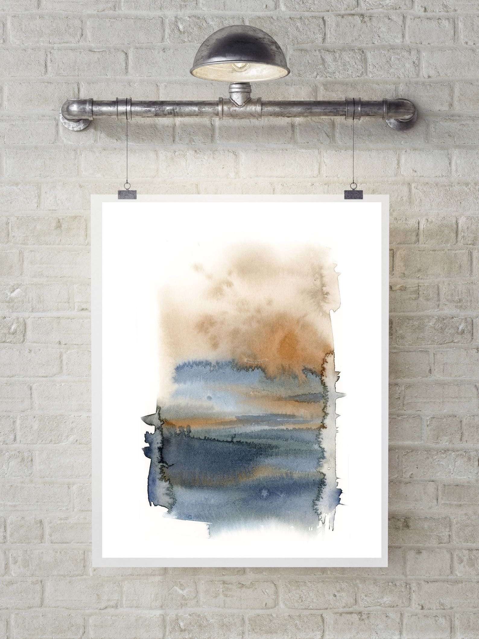 Abstract Landscape Living Room Wall Art Blue Terracotta Etsy