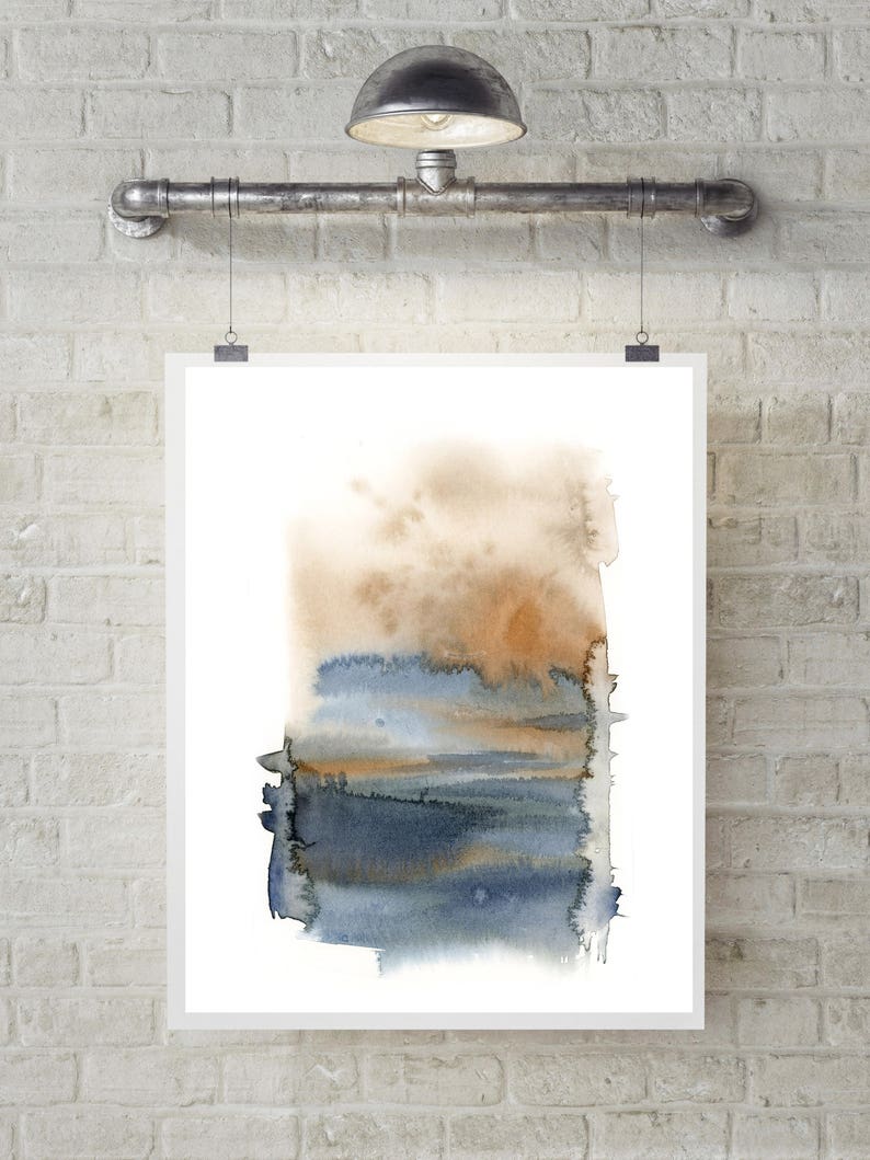 Abstract Landscape Living Room Wall Art Blue Terracotta Etsy