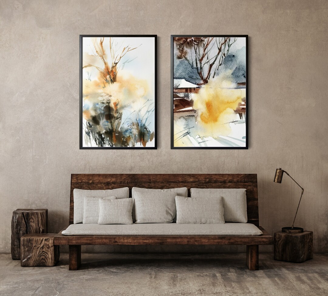 Abstract Landscape Wall Prints 2 Pieces Gallery Wall Set, Abstract