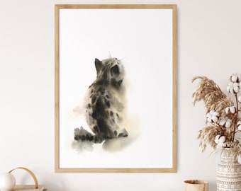 Bengal Cat Art Print, Cat Watercolor Painting, Cheetoh Cat Painting, Small Kitten Wall Art Print, Minimalistic Cat Painting, Cat Lover Gift