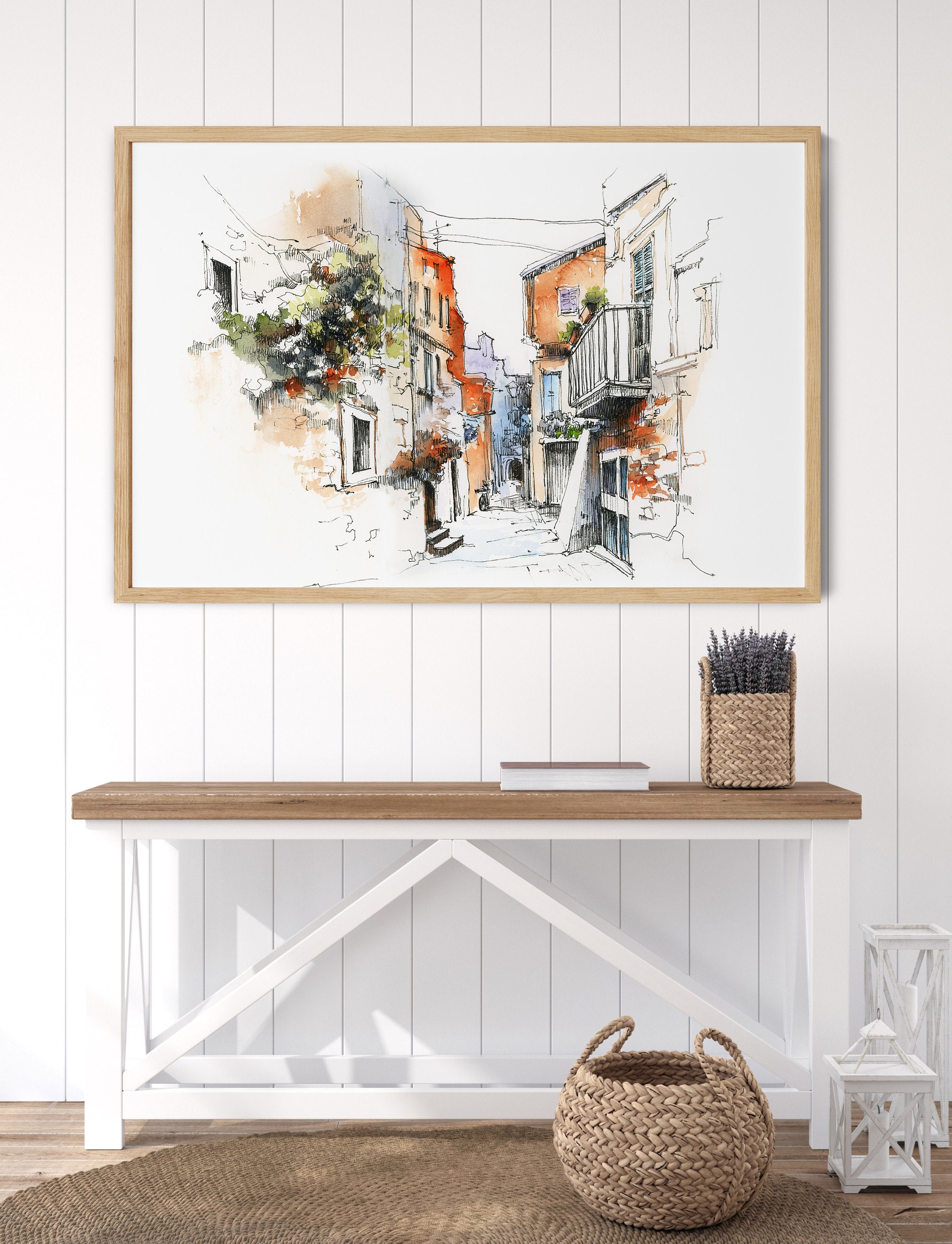Italian City Streets Urban Sketching Art, Cityscape Fine Art Print