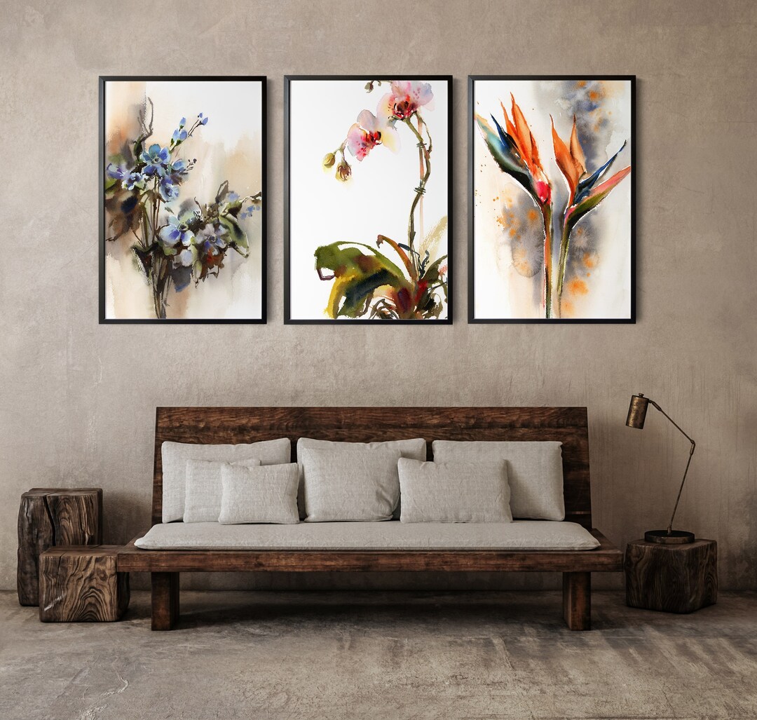 Botanical Wall Art, Tropical Florals Fine Art Prints Set of 3 Pieces ...
