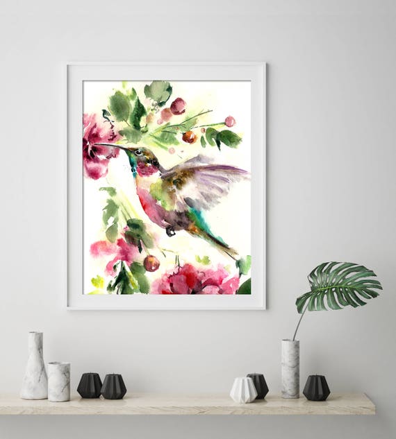 Hummingbird art print flying hummingbird watercolor painting | Etsy